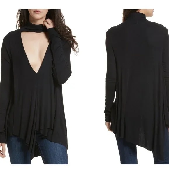 Free People Uptown Turtleneck Chocker V-Neck Tunic Top - Picture 5 of 8